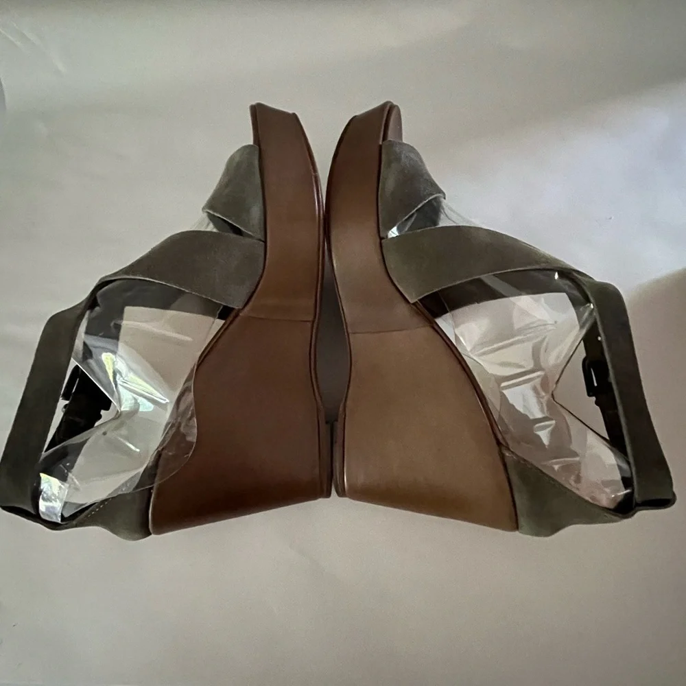 NIB J. Crew Marguerite Suede and Leather Wedge Platform Sandals Olive Boho 7M